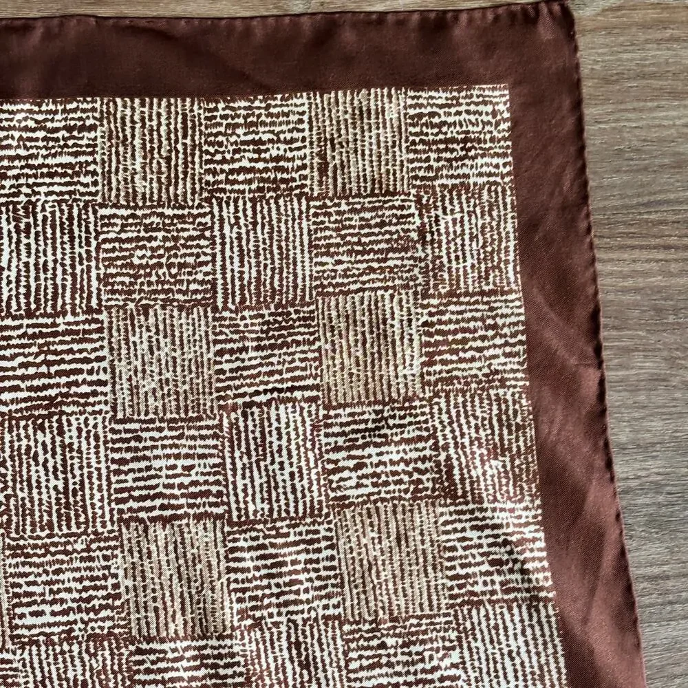 Vintage Bill Blass Silk Scarf Brown White Check Pattern 28” Square Designer